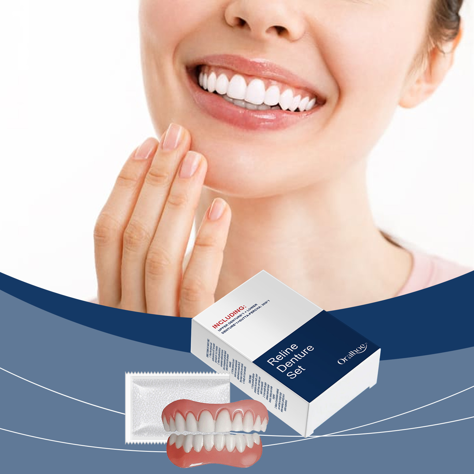 Teeth Whitening Veneers - Dientes postizos, dentaduras postizas, simulación temporal